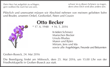 Traueranzeige von Otto Becker von  Gießener Anzeiger