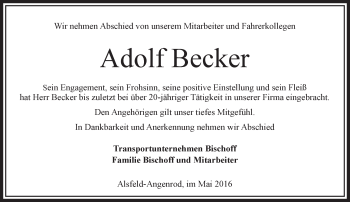 Traueranzeige von Adolf Becker von VRM Trauer