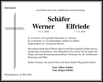 Traueranzeige von Elfriede Schäfer von VRM Trauer