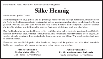 Traueranzeige von Silke Hennig von  Kreisanzeiger