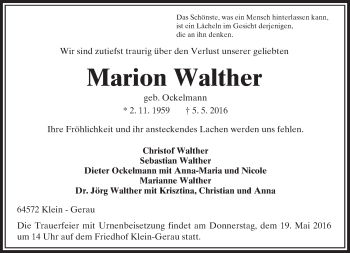 Traueranzeige von Marion Walther von Trauerportal Echo Online
