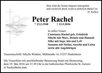 Traueranzeige von Peter Rachel von  Allgemeine Zeitung Mainz