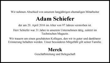 Traueranzeige von Adam Schiefer von Trauerportal Echo Online