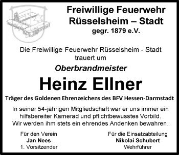 Traueranzeige von Heinz Ellner von Trauerportal Echo Online