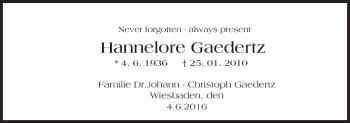 Traueranzeige von Hannelore Gaedertz von  Wiesbaden komplett