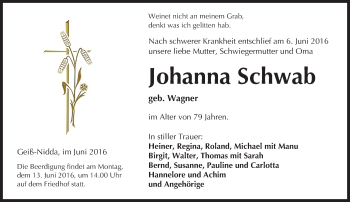 Traueranzeige von Johanna Schwab von  Kreisanzeiger