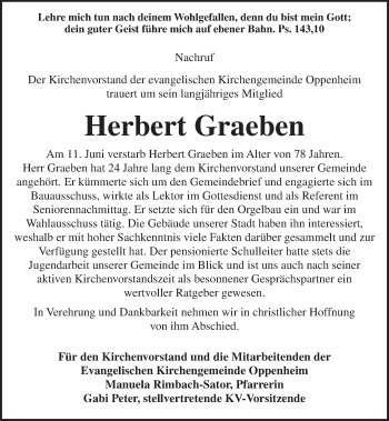 Traueranzeige von Herbert Graeben von Trauerportal Rhein Main Presse