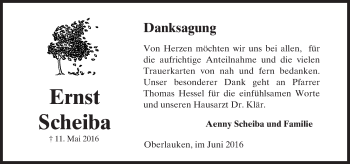 Traueranzeige von Ernst Scheiba von  Usinger Anzeiger