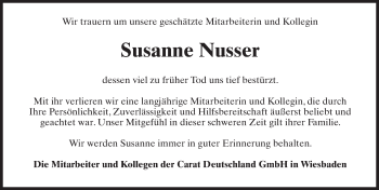Traueranzeige von Susanne Nusser von  Wiesbaden komplett