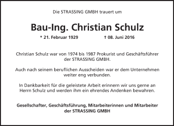 Traueranzeige von Christian Schulz von  Kreisanzeiger