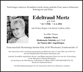 Traueranzeige von Edeltraud Mertz von  Wiesbaden komplett