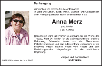 Traueranzeige von Anna Merz von Trauerportal Rhein Main Presse