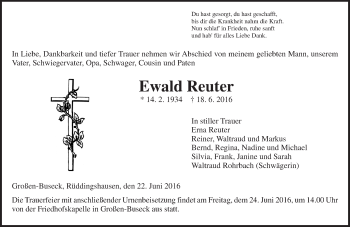 Traueranzeige von Ewald Reuter von  Gießener Anzeiger
