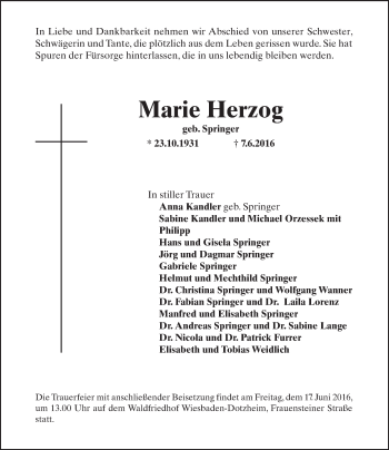 Traueranzeige von Marie Herzog von  Wiesbaden komplett