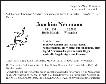 Traueranzeige von Joachim Neumann von  Wiesbaden komplett