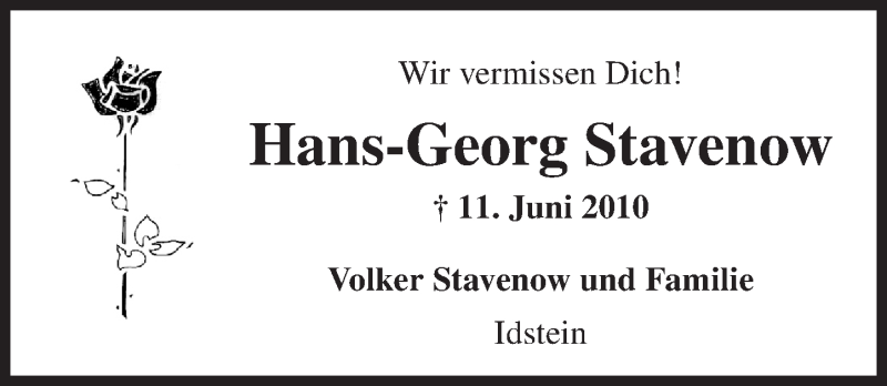  Traueranzeige für Hans-Georg Stavenow vom 11.06.2016 aus  Wiesbaden komplett