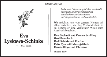 Traueranzeige von Eva Lyskawa-Schinke von  Mainspitze