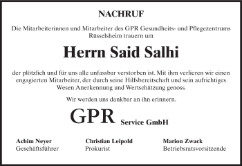 Traueranzeige von Said Salhi von  Mainspitze