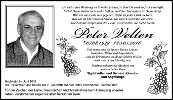 Traueranzeige von Peter Velten von  Hochheimer Zeitung