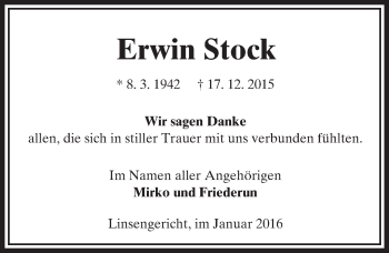 Traueranzeige von Erwin Stock von  GT am Sonntag