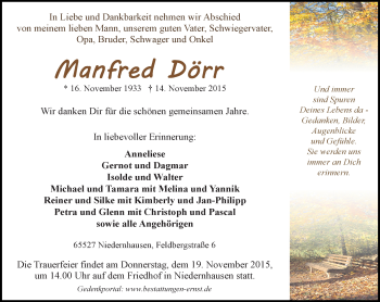 Traueranzeige von Manfred Dörr von  Idsteiner Zeitung