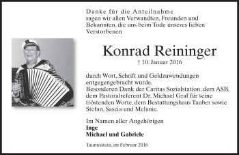 Traueranzeige von Konrad Reininger von  Wiesbaden komplett