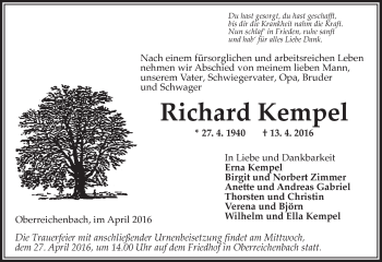 Traueranzeige von Richard Kempel von  Kreisanzeiger