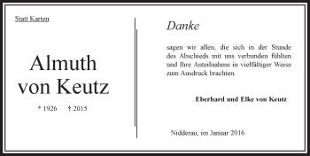 Traueranzeige von Almuth von Keutz von  OK Oberhessen Kurier