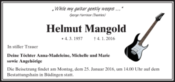 Traueranzeige von Helmut Mangold von  Kreisanzeiger