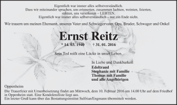 Traueranzeige von Ernst Reitz von  Landskrone