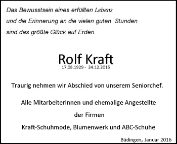 Traueranzeige von Rolf Kraft von  Kreisanzeiger