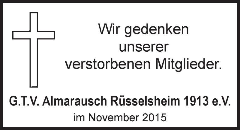  Traueranzeige für In Gedenken  vom 21.11.2015 aus  Mainspitze