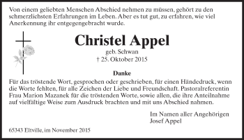 Traueranzeige von Christel Appel von  Rheingau