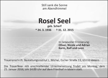 Traueranzeige von Rosel Seel von  Idsteiner Zeitung