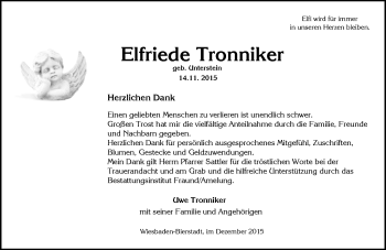 Traueranzeige von Elfriede Tronniker von  Wiesbaden komplett