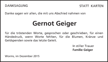 Traueranzeige von Gernot Geiger von  Wormser Zeitung