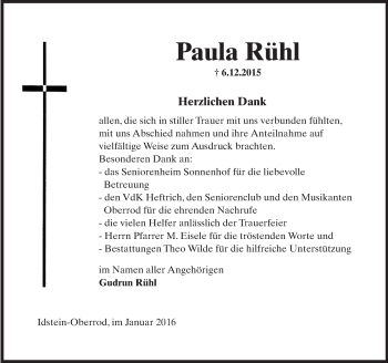 Traueranzeige von Paula Rühl von  Idsteiner Zeitung