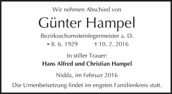 Traueranzeige von Günter Hampel von  Kreisanzeiger