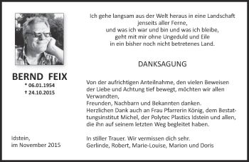 Traueranzeige von Bernd Feix von  Idsteiner Zeitung