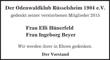 Traueranzeige von Elli und Ingeborg  von  Mainspitze