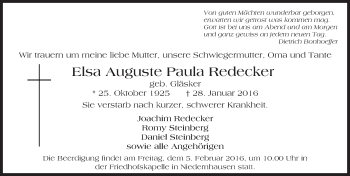 Traueranzeige von Elsa Auguste Paula Redecker von  Wiesbaden komplett