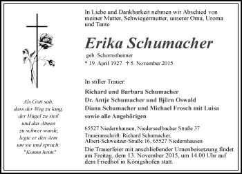 Traueranzeige von Erika Schumacher von  Idsteiner Zeitung