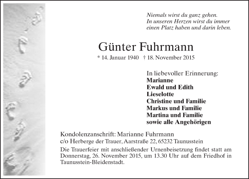  Traueranzeige für Günter Fuhrmann vom 21.11.2015 aus  Wiesbaden komplett