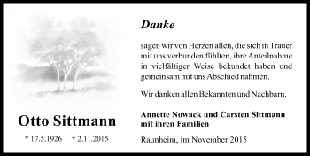 Traueranzeige von Otto Sittmann von  Mainspitze
