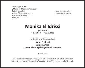 Traueranzeige von Monika El Idrissi von  Wiesbaden komplett