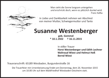 Traueranzeige von Susanne Westenberger von  Wiesbaden komplett