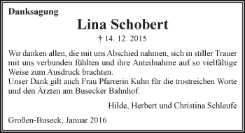 Traueranzeige von Lina Schobert von  Busecker Anzeiger