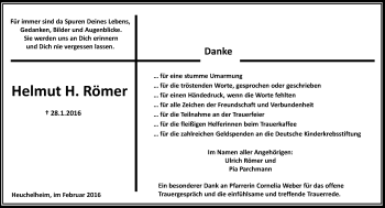Traueranzeige von Helmut H. Römer von  Gießener Anzeiger
