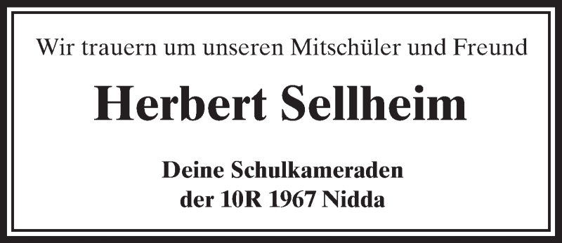 Traueranzeige für Herbert Sellheim vom 05.12.2015 aus  Kreisanzeiger