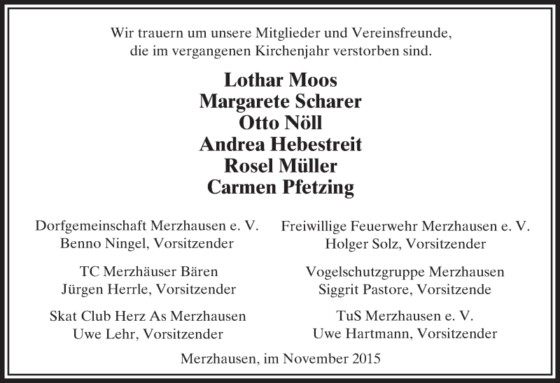  Traueranzeige für In Gedenken  vom 21.11.2015 aus  Usinger Anzeiger